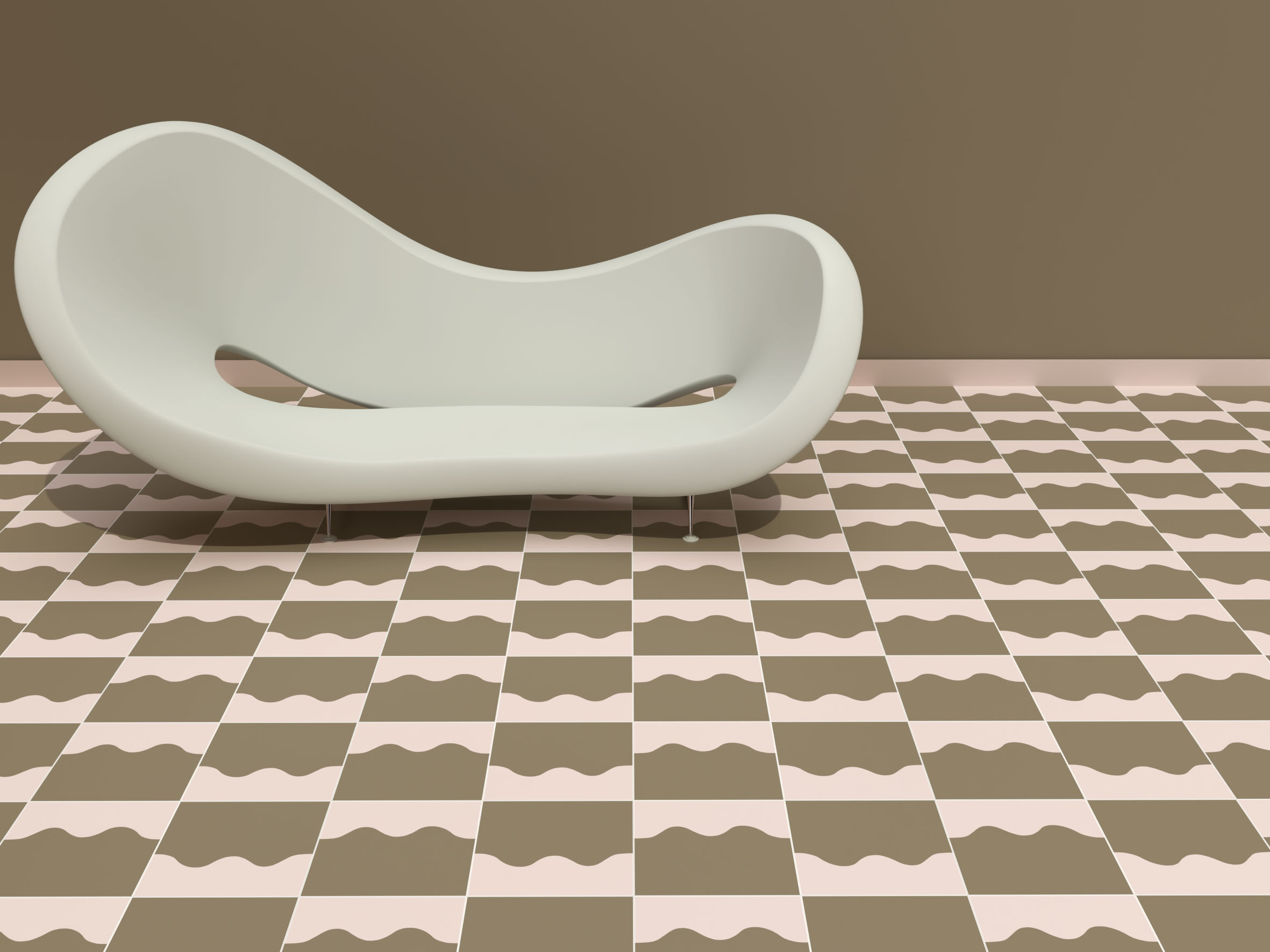 Mise en situation en 3D du carreau motif Vague designé par le studio Heju pour Beaureagrd by Carocim